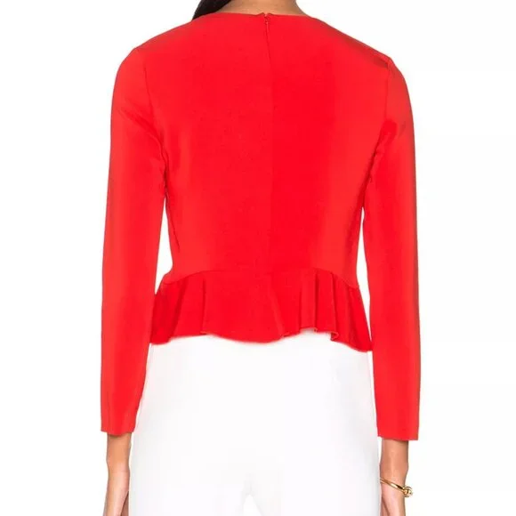 A.L.C. Women's Ann Long Sleeves Shirt Blouse Top 2 Red Peplum Crepe Zipper $325 - Picture 2 of 16
